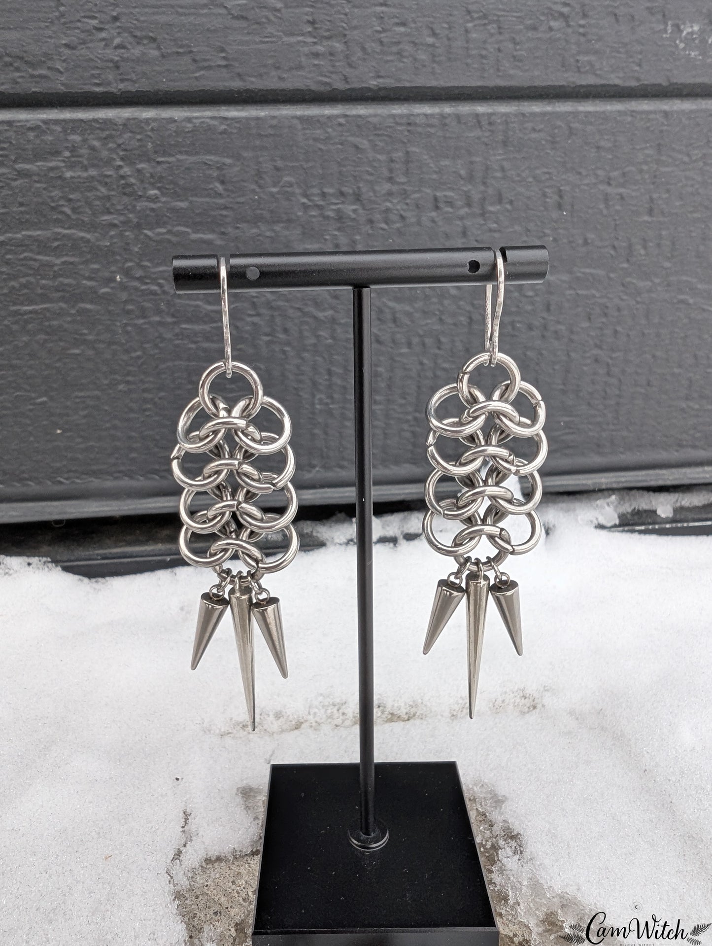 ATHENA | Chainmail stainless steel earrings with spikes