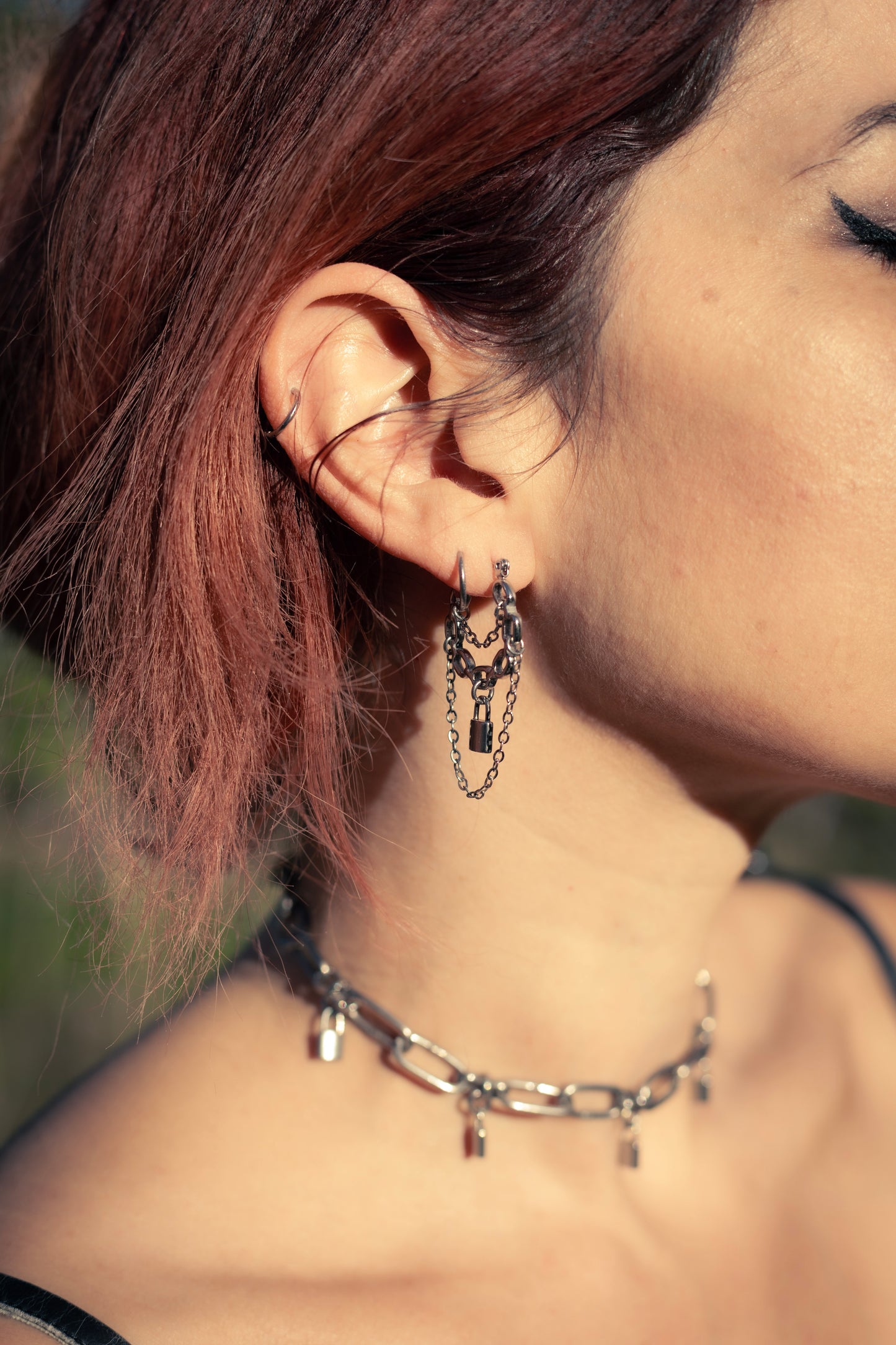 Andromeda stainless steel gothic chainmail earrings CamWitch