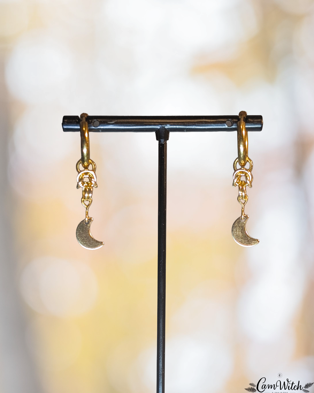 ECLIPSE | Moon gold earrings, CamWitch handmade gothic chainmail earrings stainless steel Canada