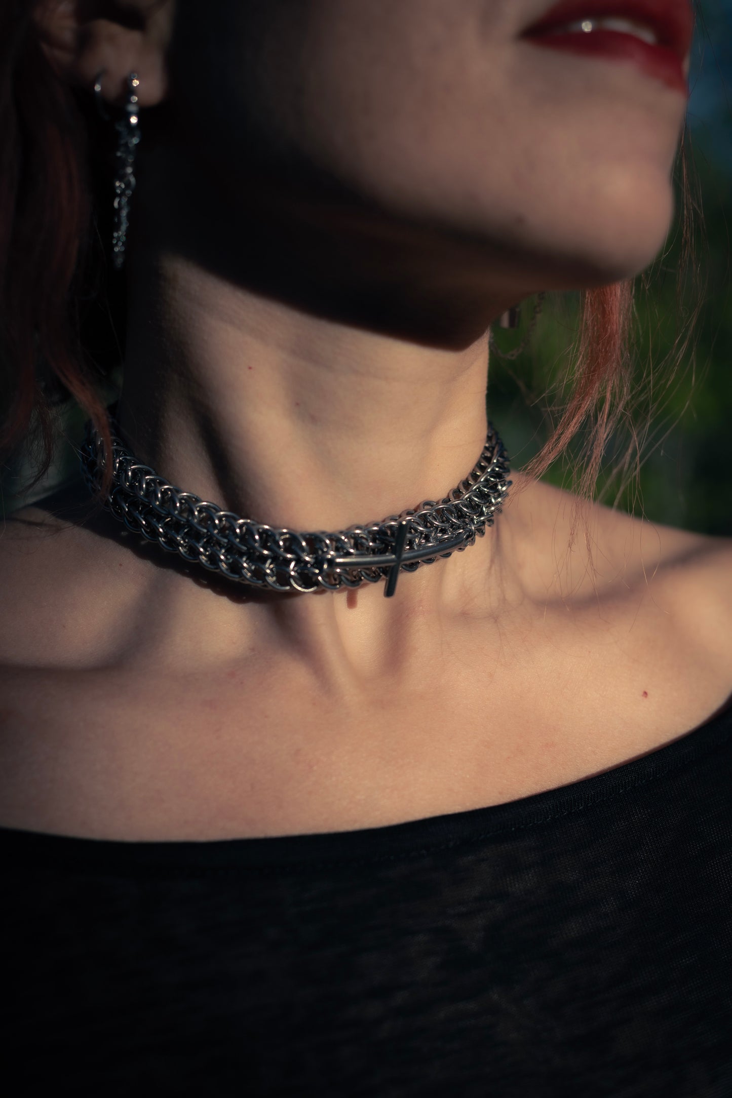 Pray stainless steel gothic chainmail choker CamWitch