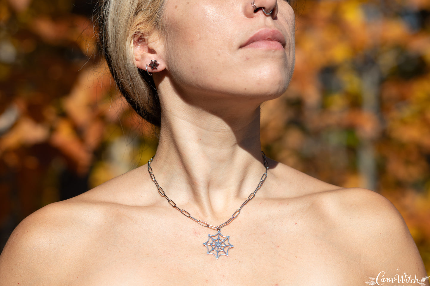 LOKI | Chainmail stainless steel earrings with spider web