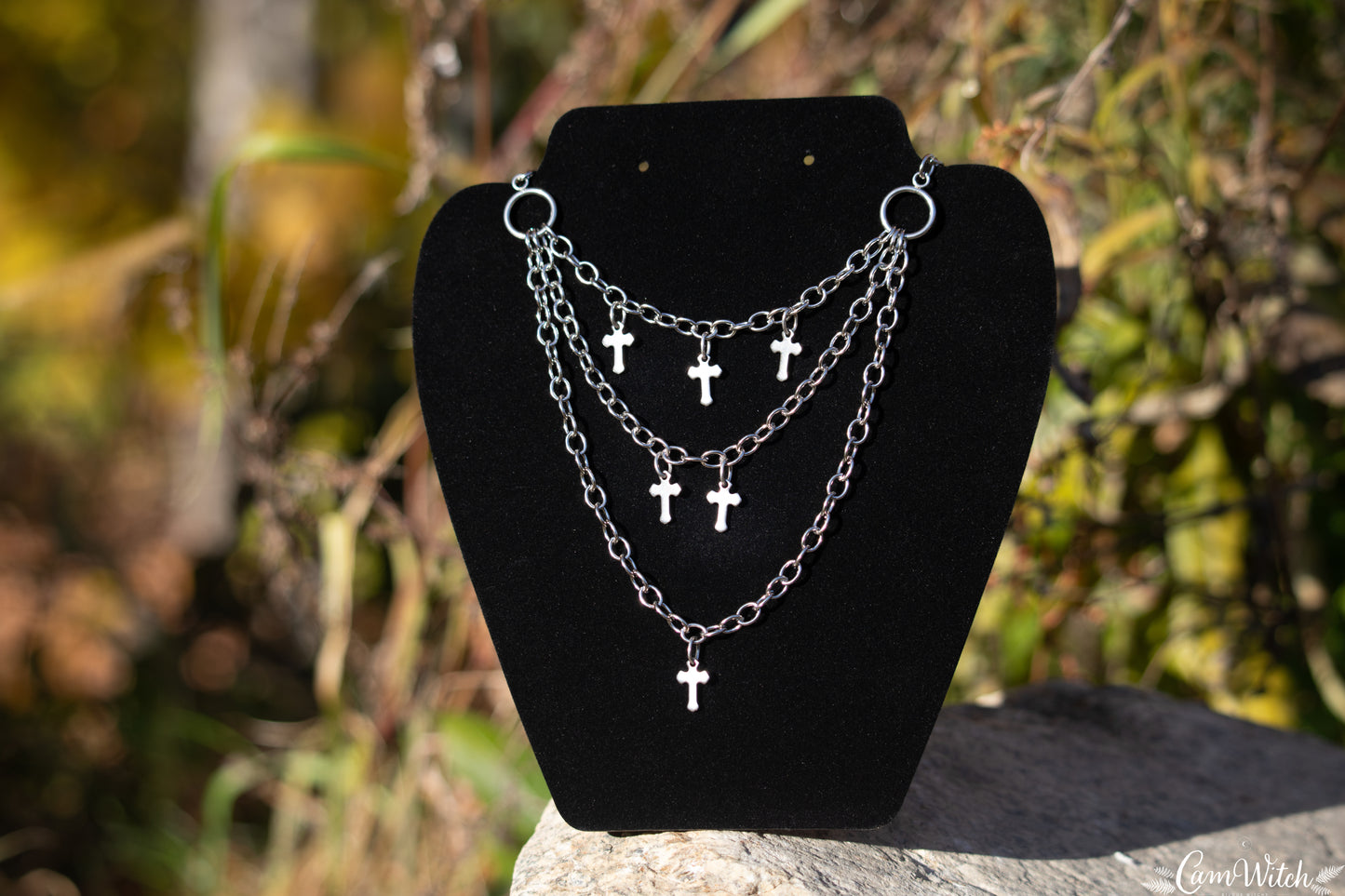 MORTICIA | Chainmail stainless steel necklace with cross charms