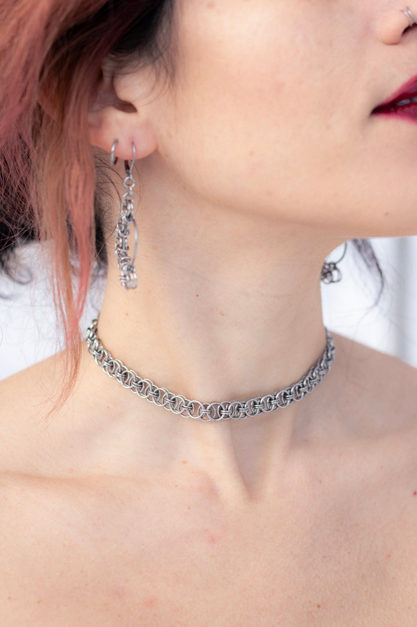 CERRIDWEN | Chainmail Choker
Chainmail stainless steel choker with celtic helm pattern