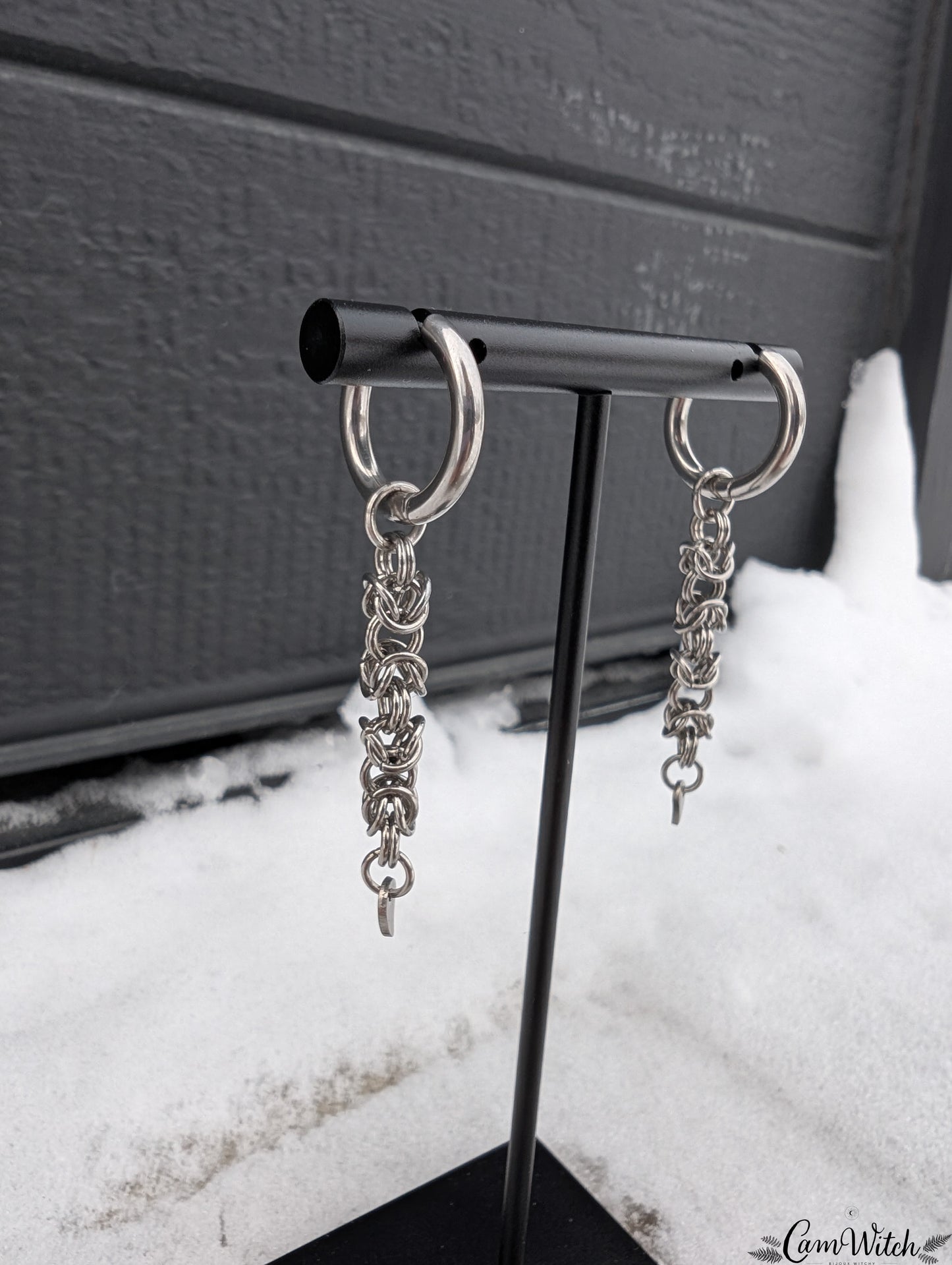 BJÖRN | Chainmail stainless steel earrings with byzantin pattern