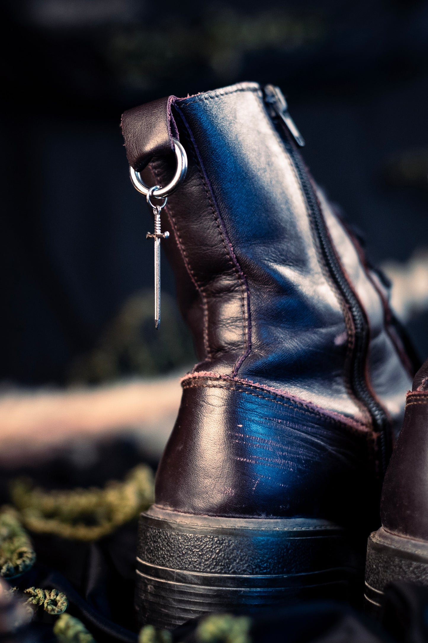 sword shoe charms with a stainless steel  hoop clasp 