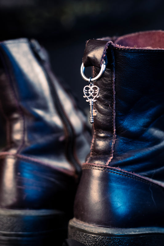 key shoe charms with a stainless steel  hoop clasp 