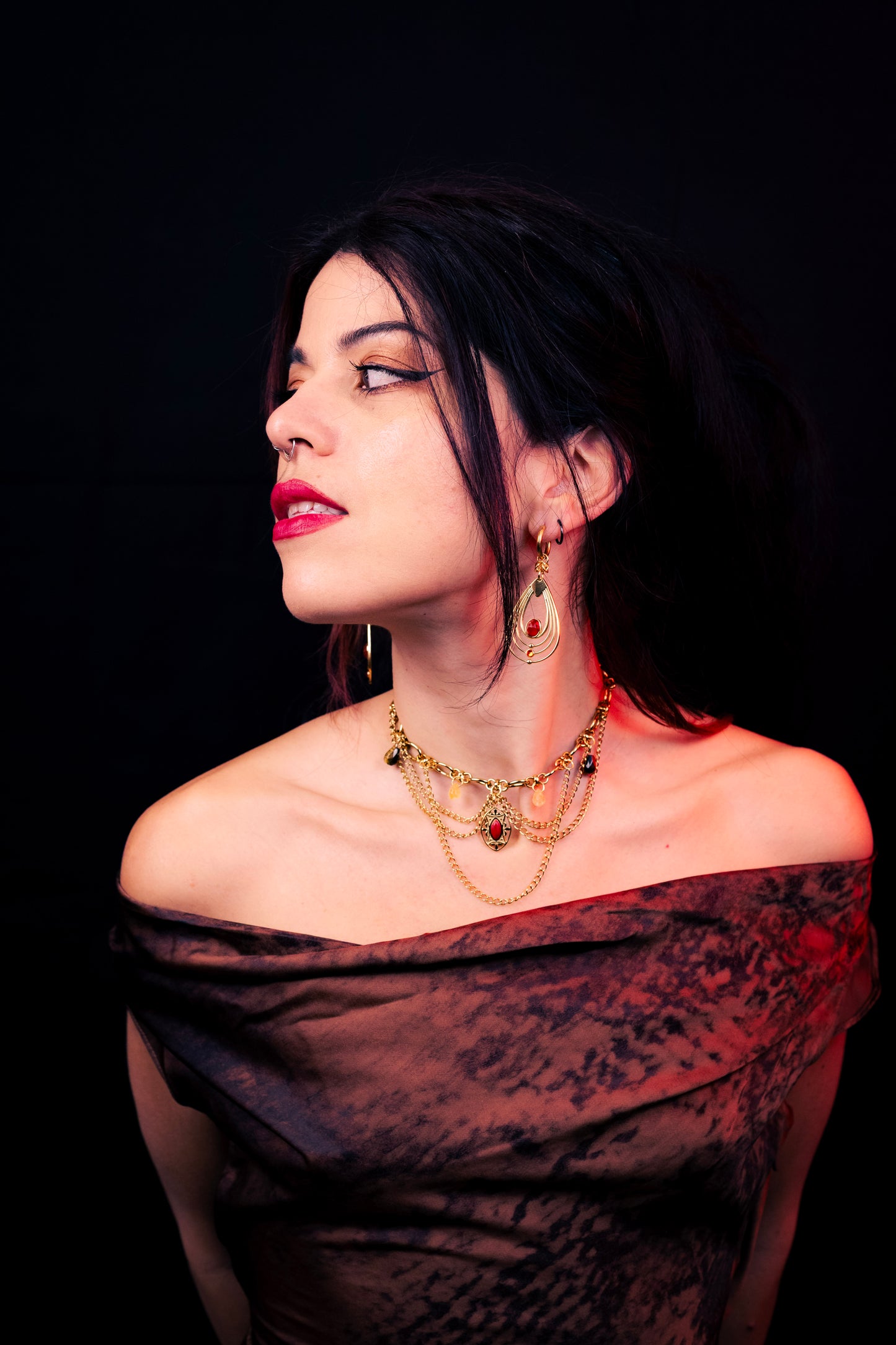 MABON | Carnelian stainless gold steel Chainmail Earrings 