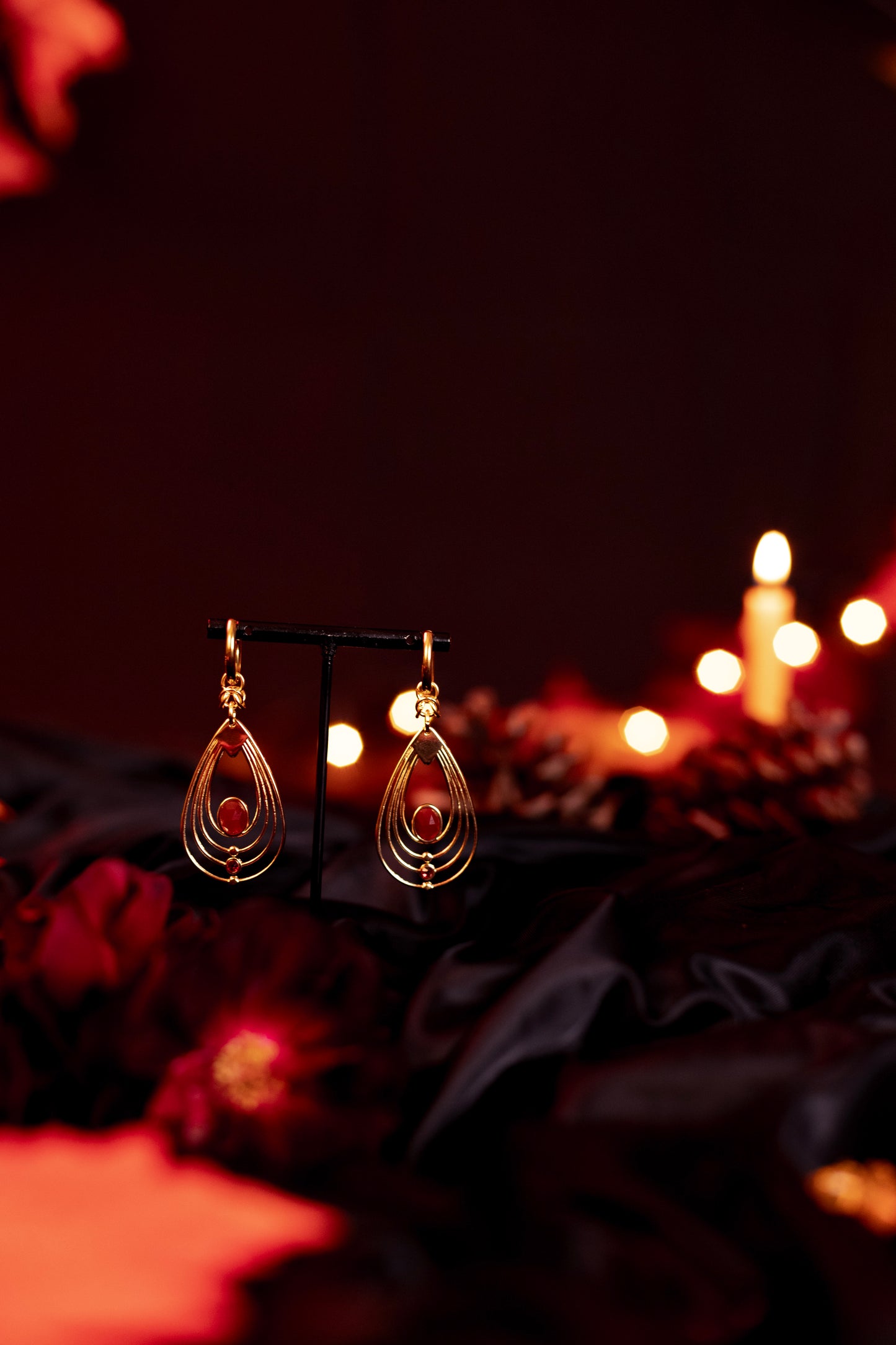 MABON | Carnelian stainless gold steel Chainmail Earrings 