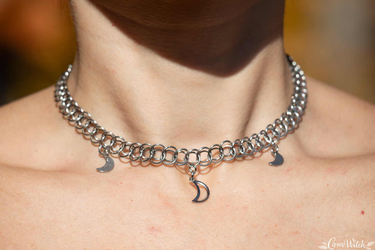SELENE | Chainmail stainless steel choker with moon charms