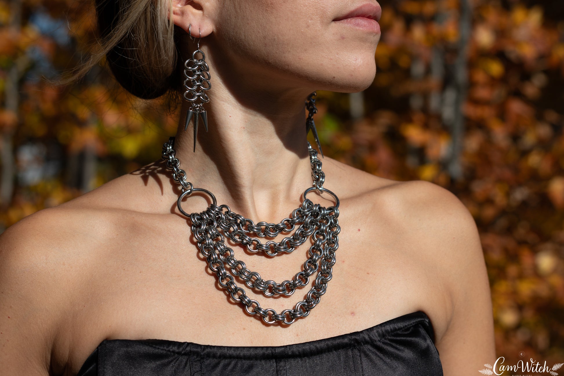 ATHENA | Chainmail stainless steel earrings with spikes