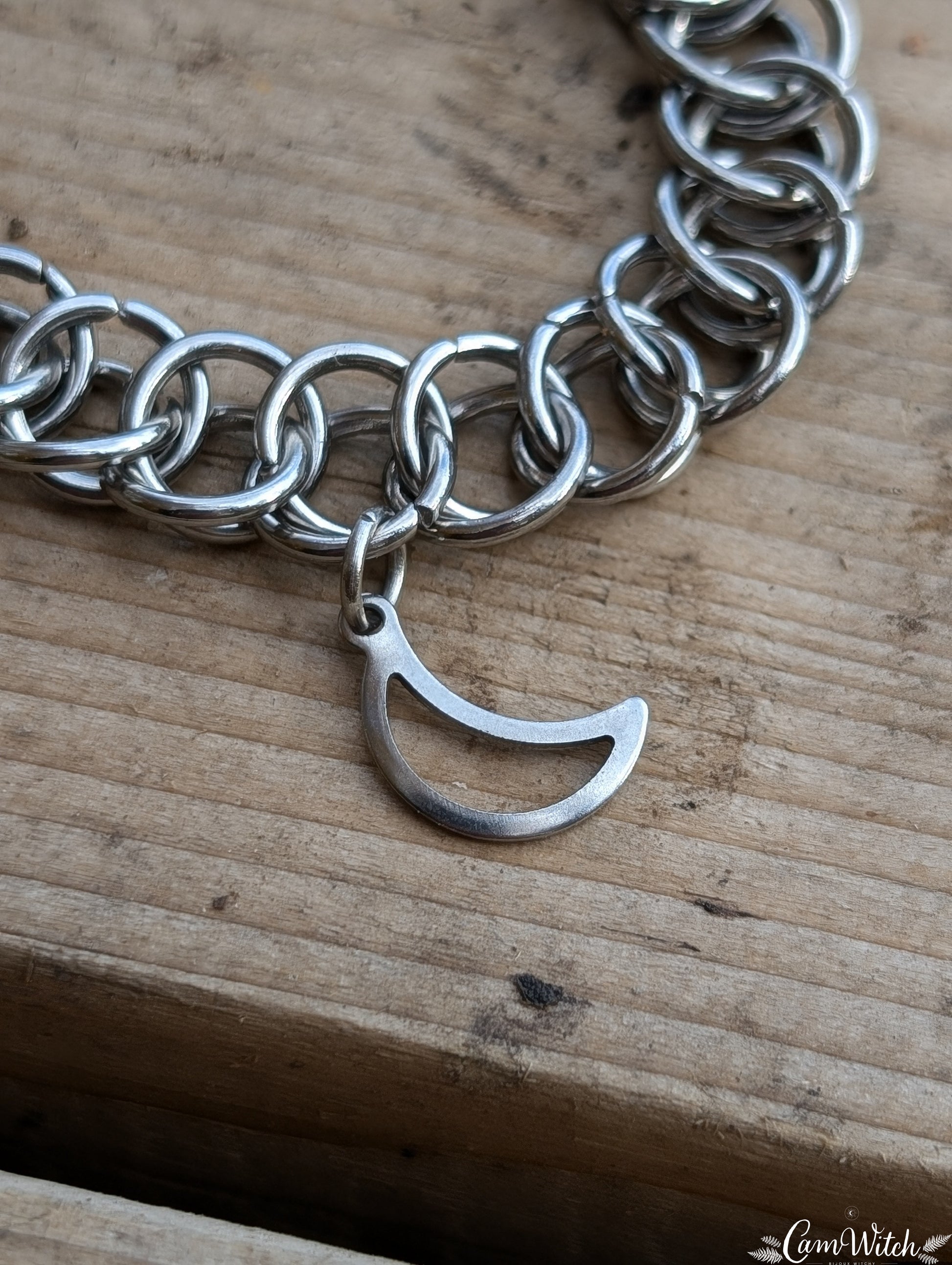 SELENE | Chainmail stainless steel Anklet with moon charm