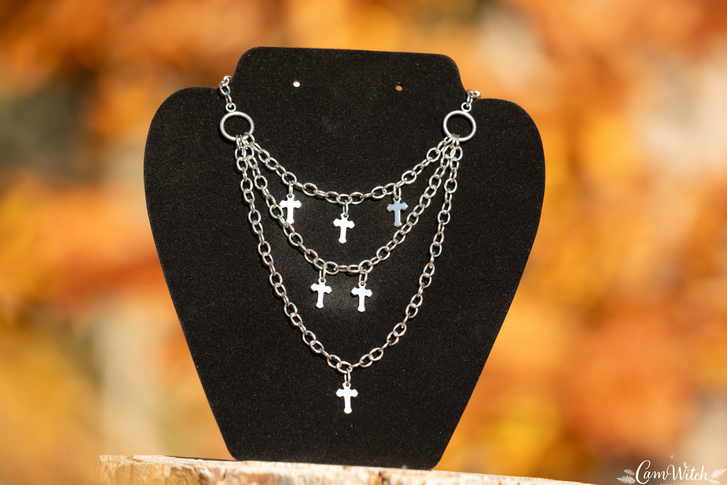 MORTICIA | Chainmail stainless steel necklace with cross charms