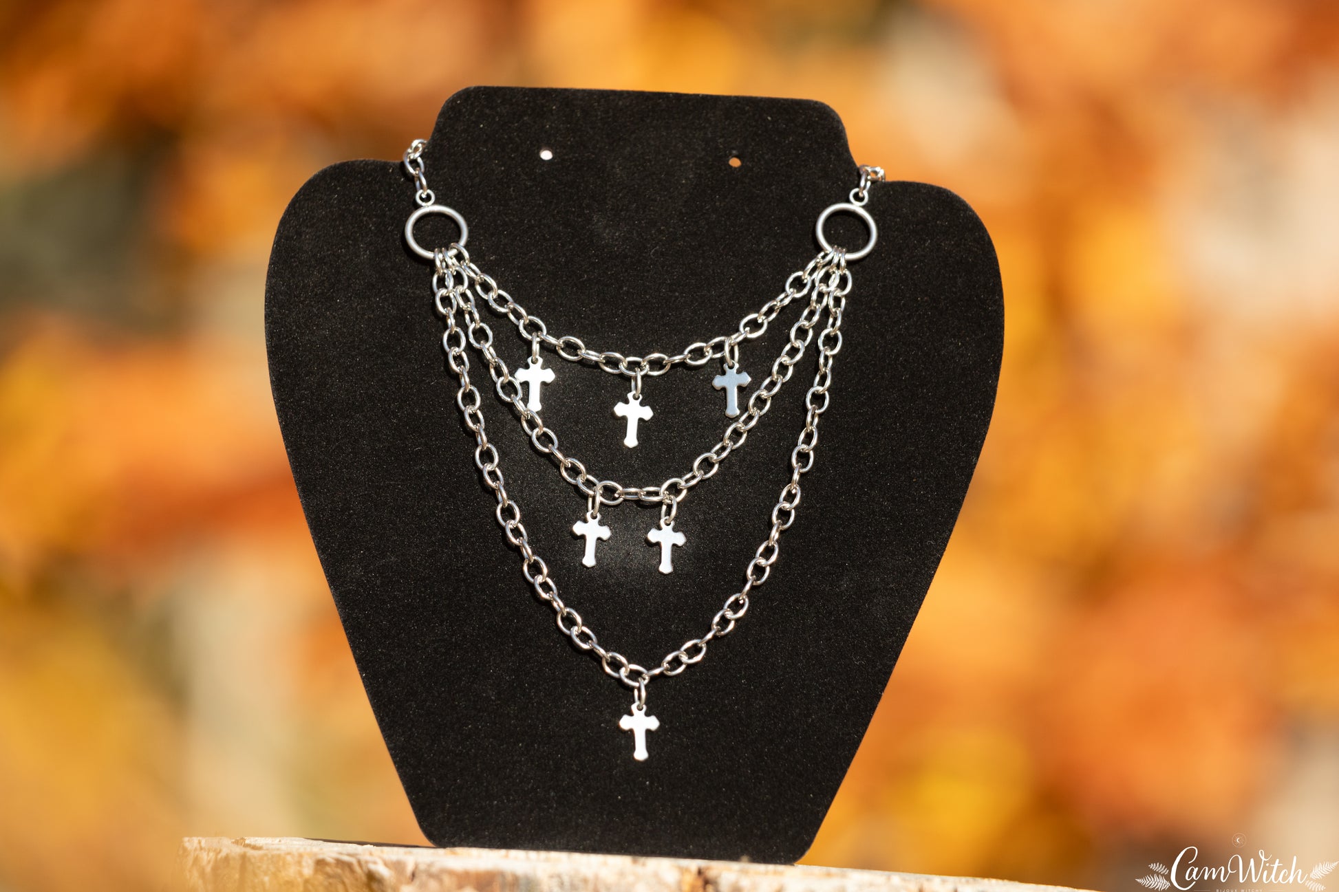 MORTICIA | Chainmail stainless steel necklace with cross charms