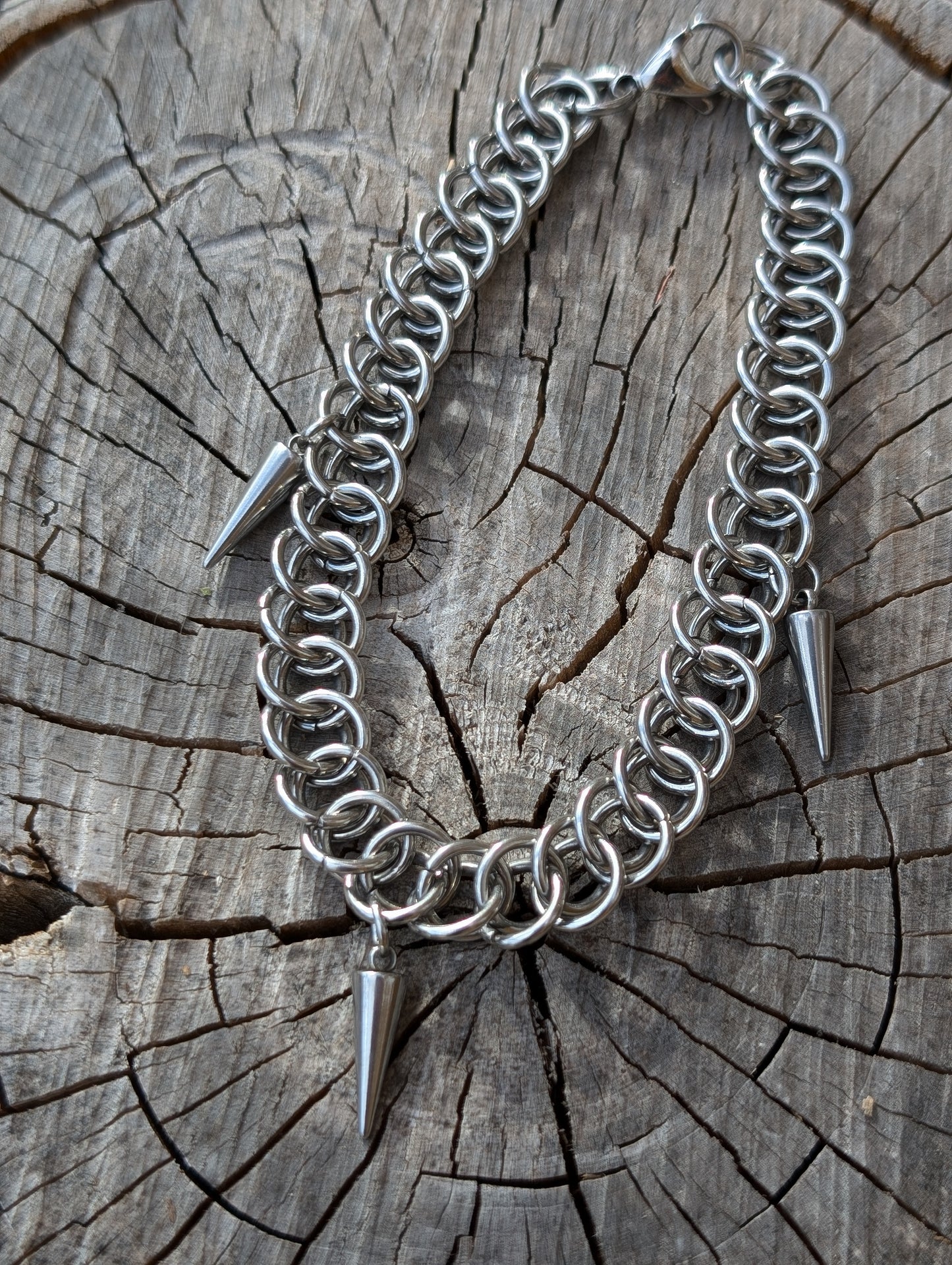 ATHENA | Chainmail stainless steel Anklet with spikes