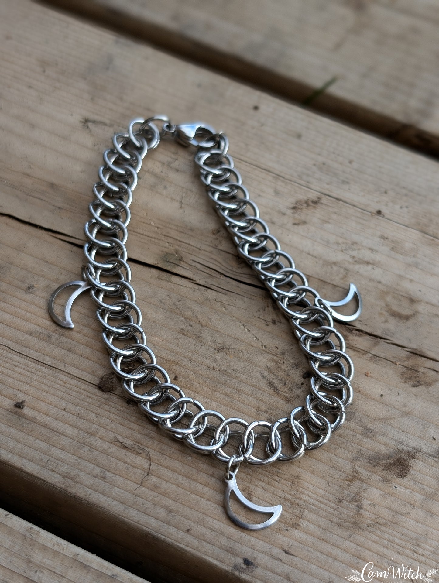 SELENE | Chainmail stainless steel Anklet with moon charm
