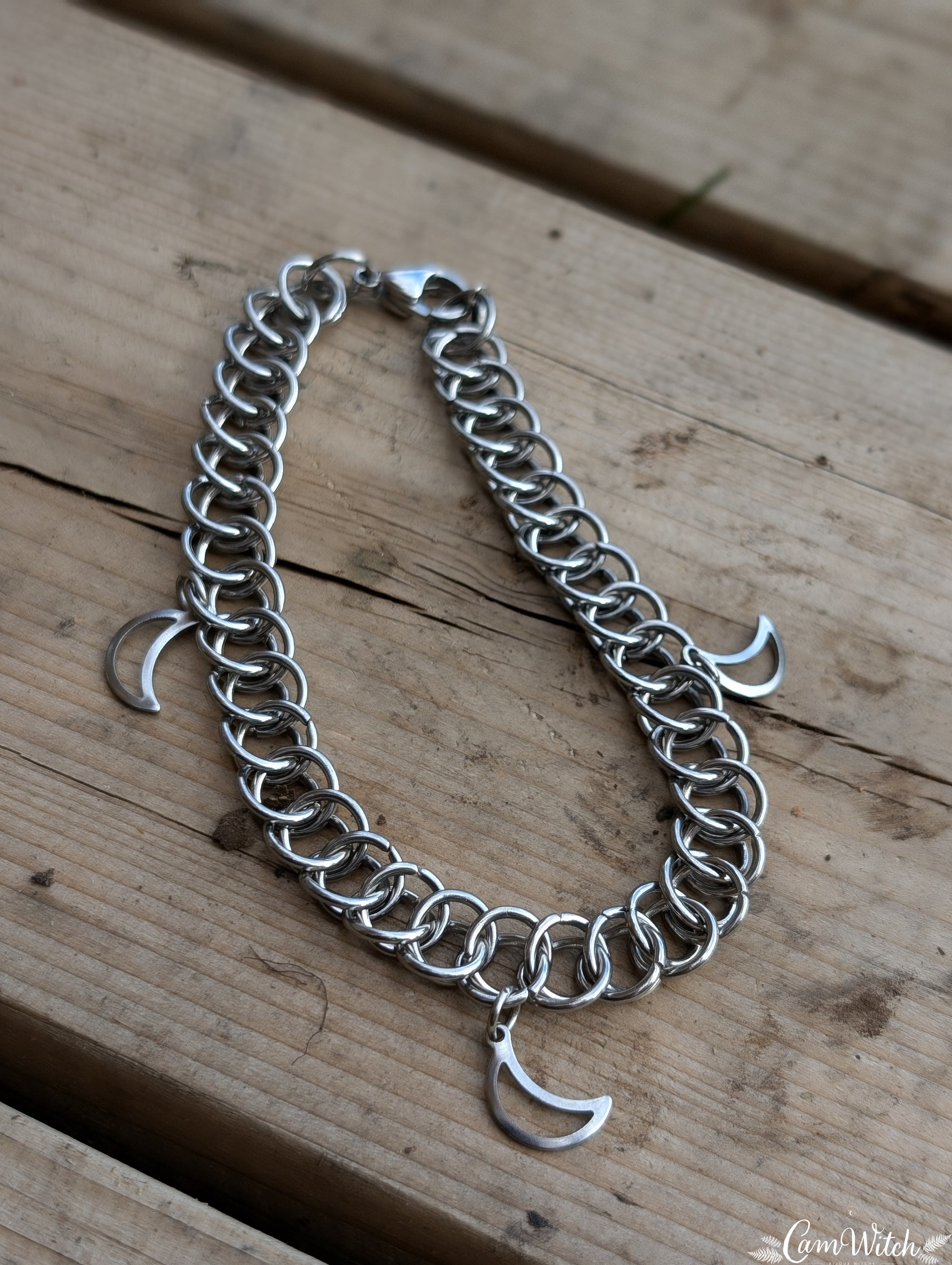SELENE | Chainmail stainless steel Anklet with moon charm