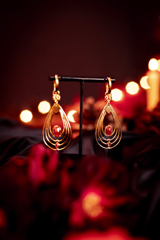 MABON | Carnelian stainless gold steel Chainmail Earrings 