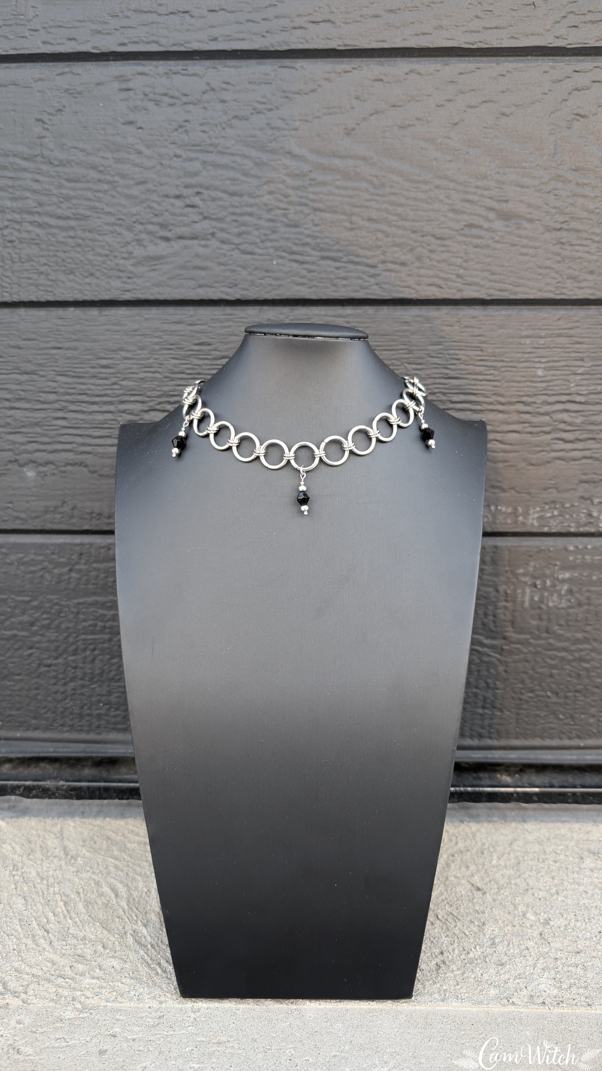 HEL | Stainless steel chainmail choker with black beads