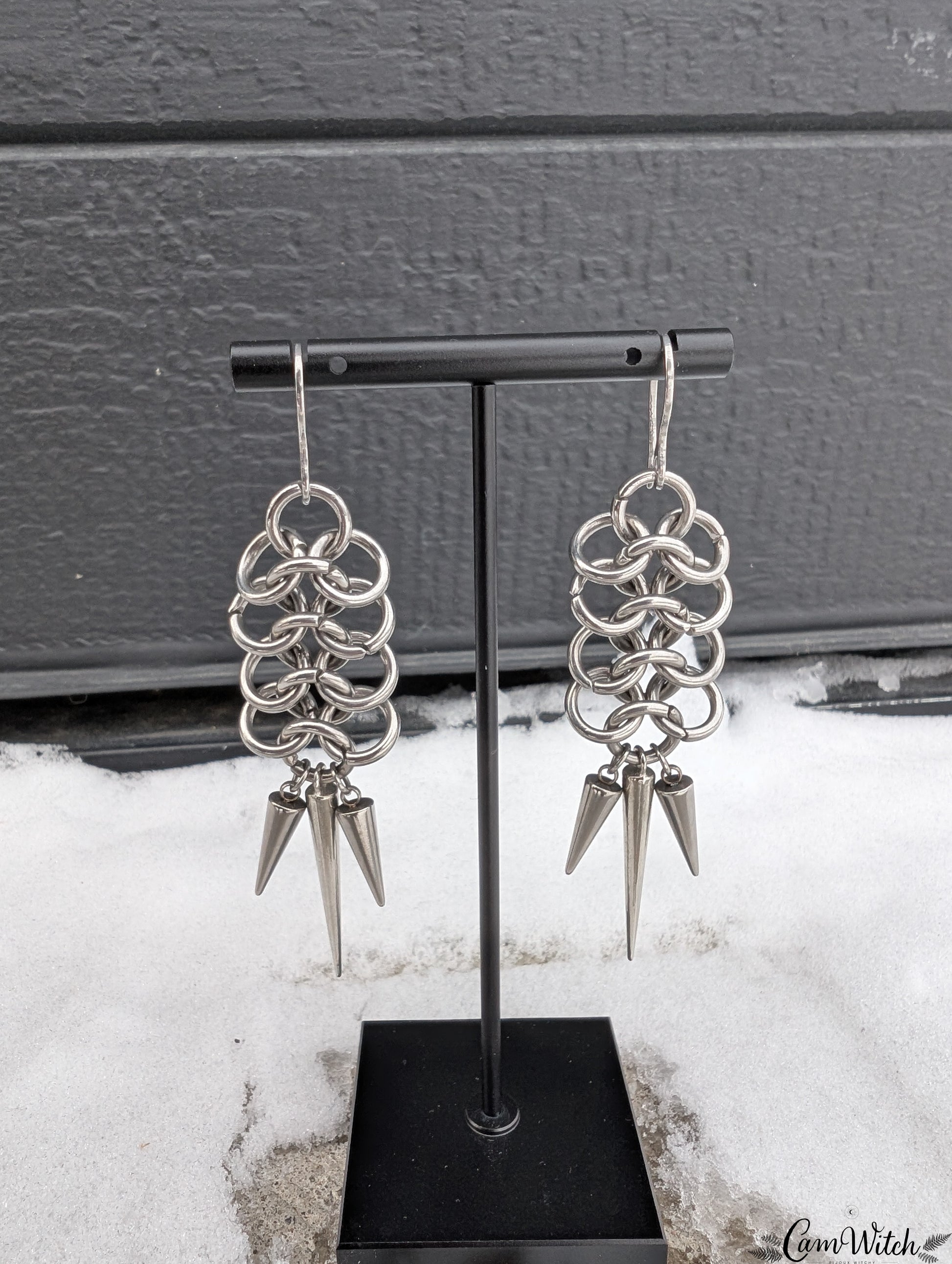 ATHENA | Chainmail stainless steel earrings with spikes