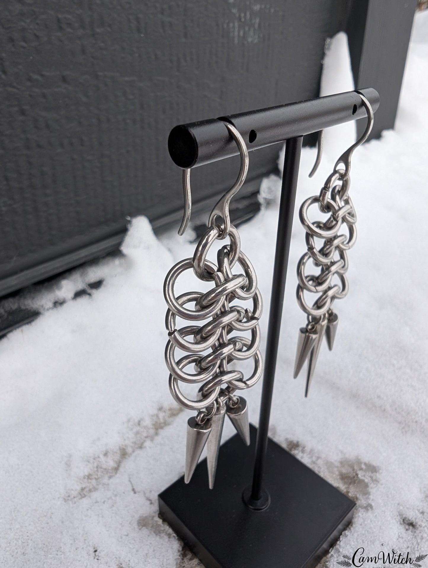 ATHENA | Chainmail stainless steel earrings with spikes