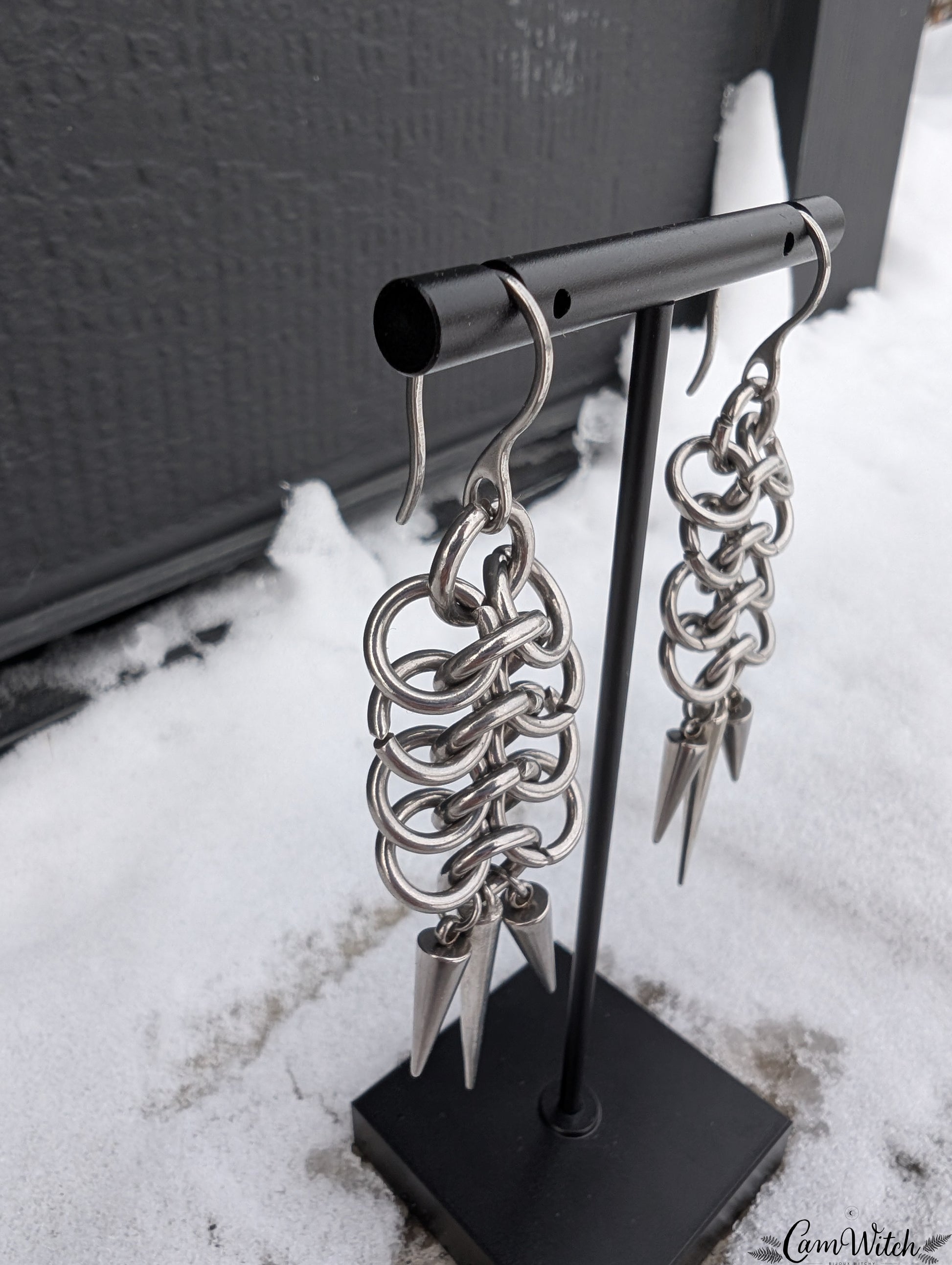 ATHENA | Chainmail stainless steel earrings with spikes