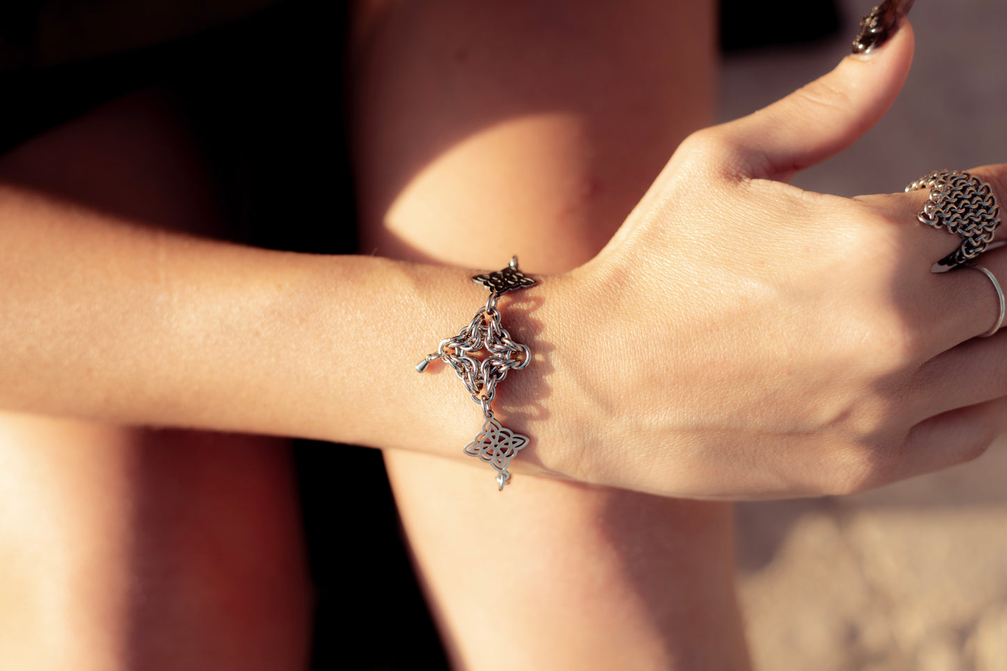 BRIGID | Chainmail Bracelet with cross charms and stainless drops