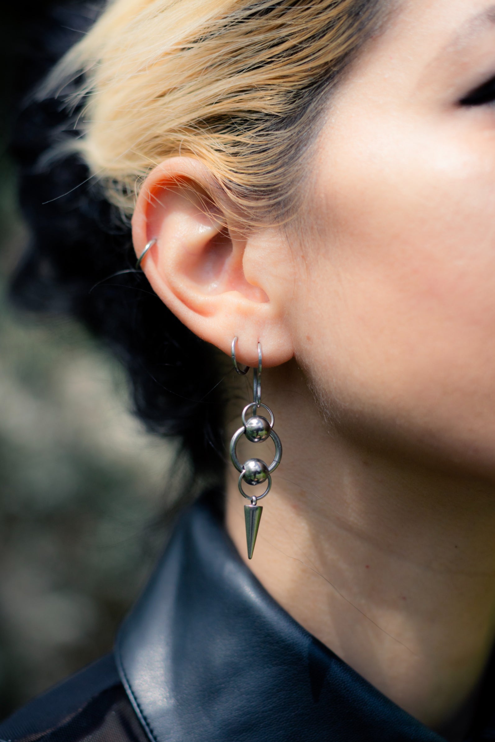 LILITH | Chainmail stainless steel earrings with spike and beads