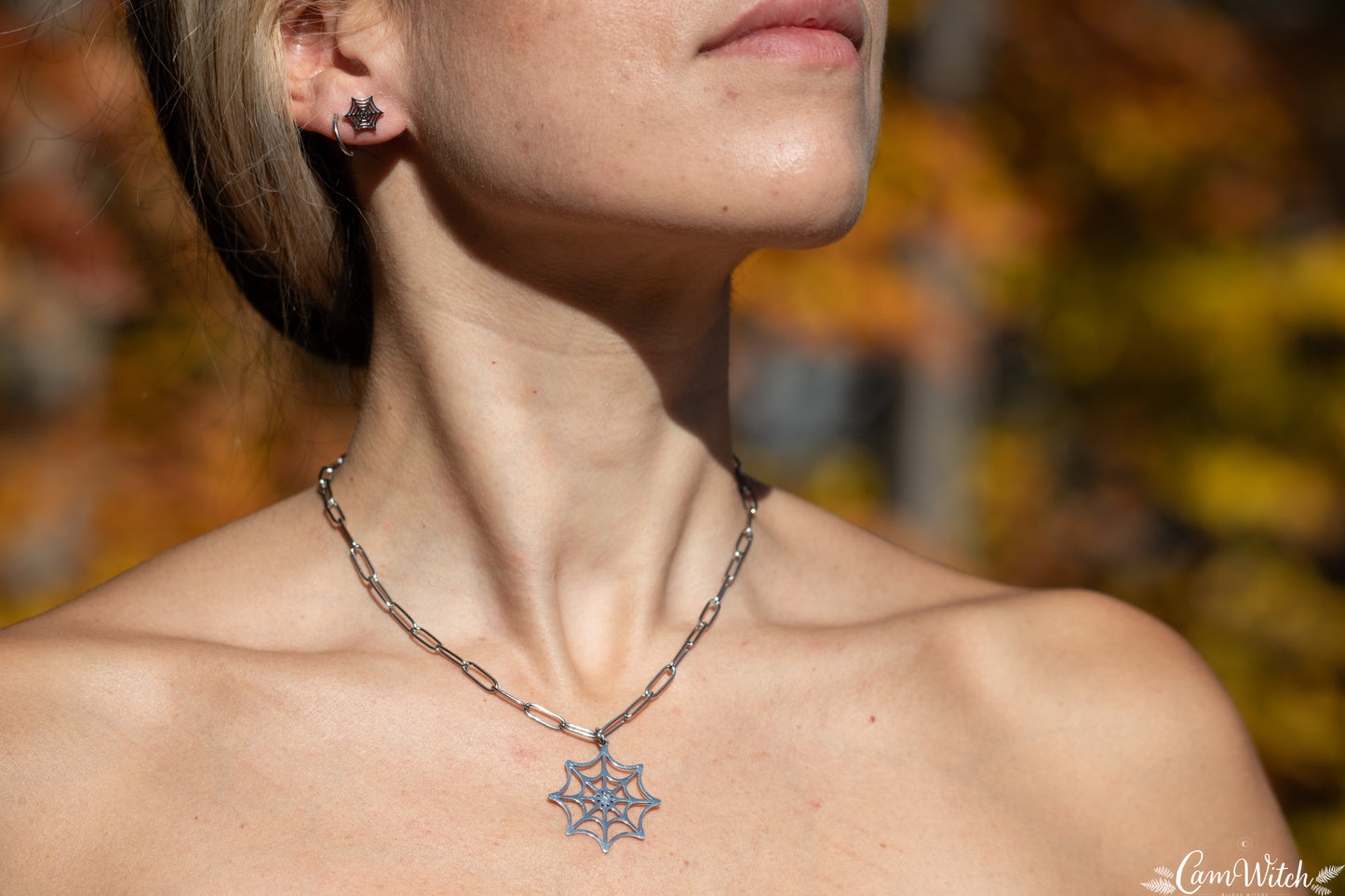 LOKI | Chainmail stainless steel necklace with spider web charm