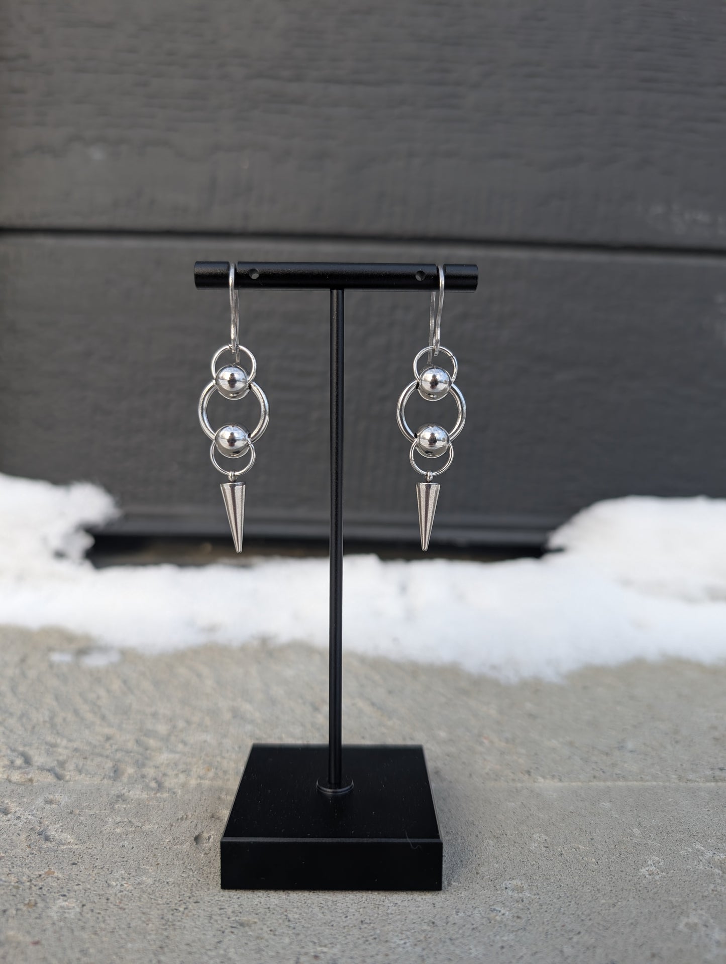 LILITH | Chainmail stainless steel earrings with spike and beads