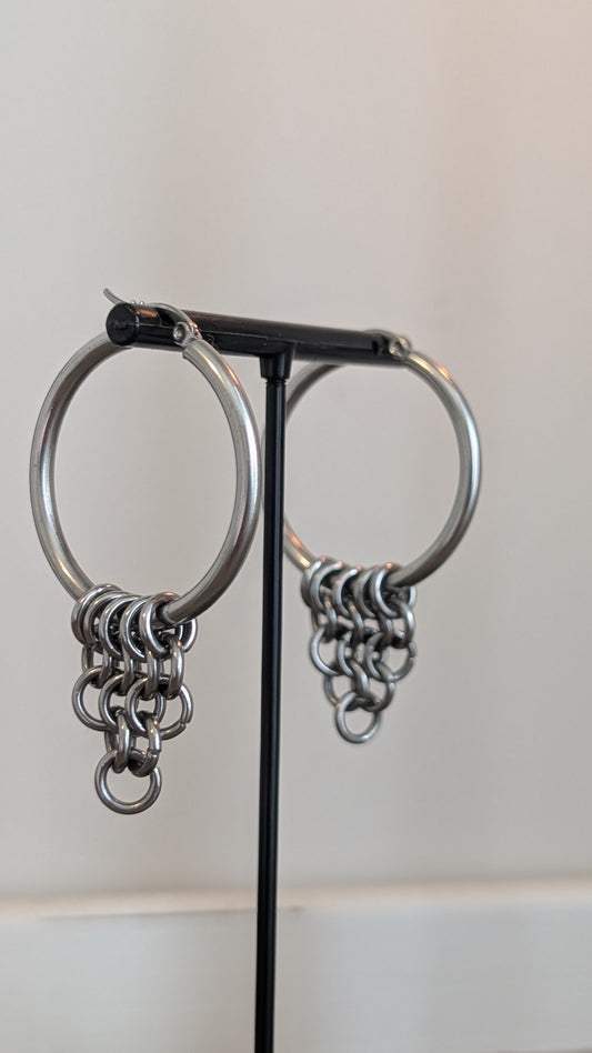 Centaur chainmail earrings Pair of stainless steel hoop earrings with chain details 