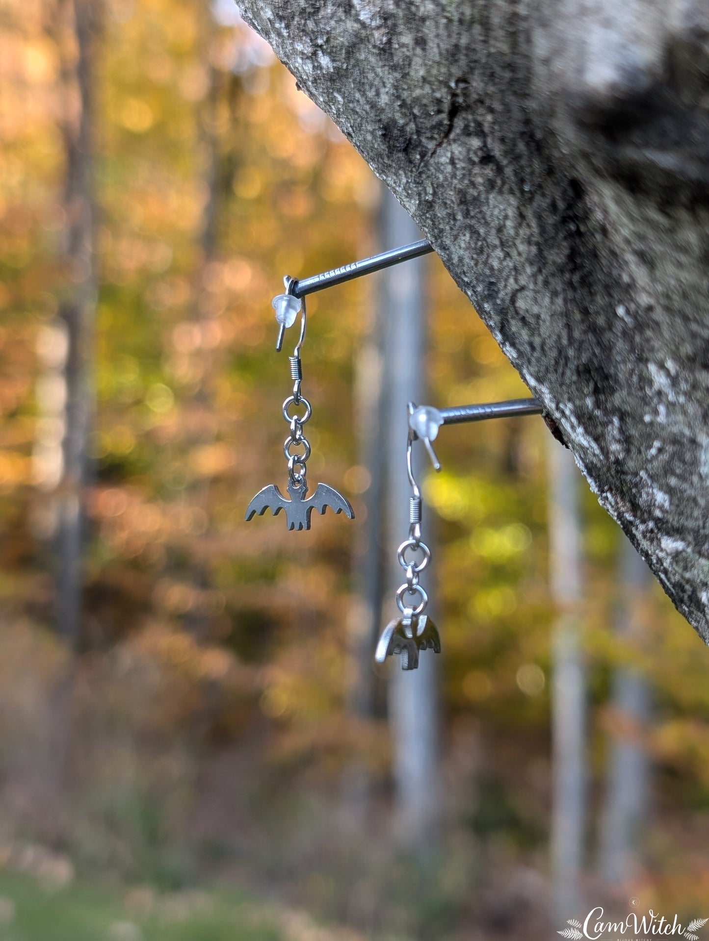 DRUSILLA | Chainmail stainless steel earrings with bat