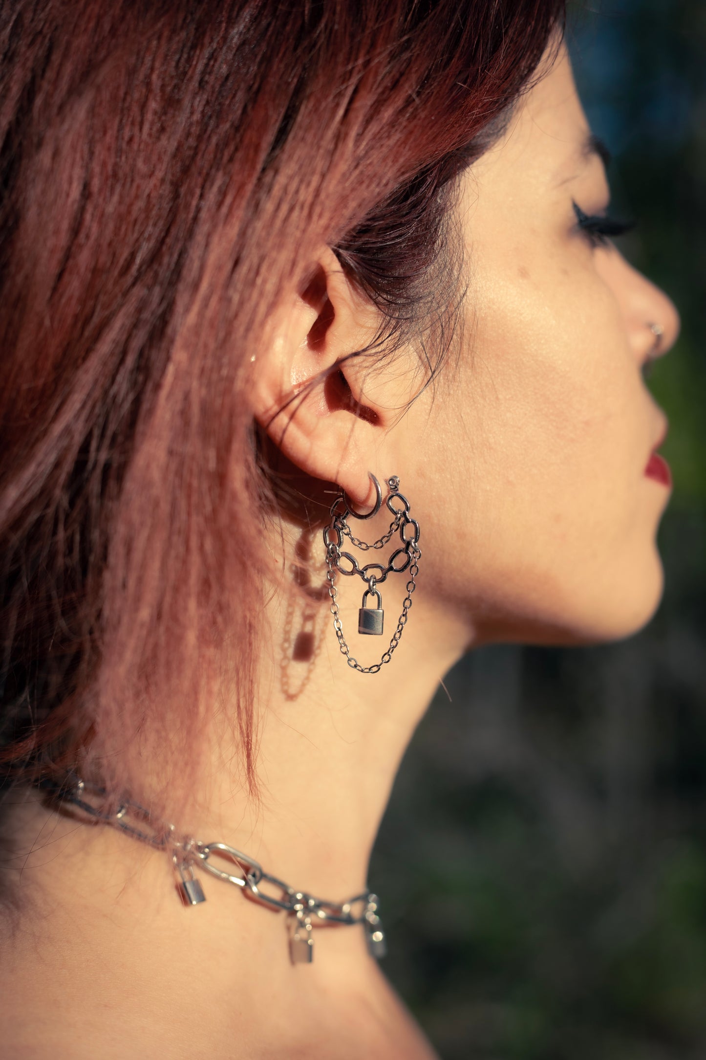 Andromeda stainless steel gothic chainmail earrings CamWitch