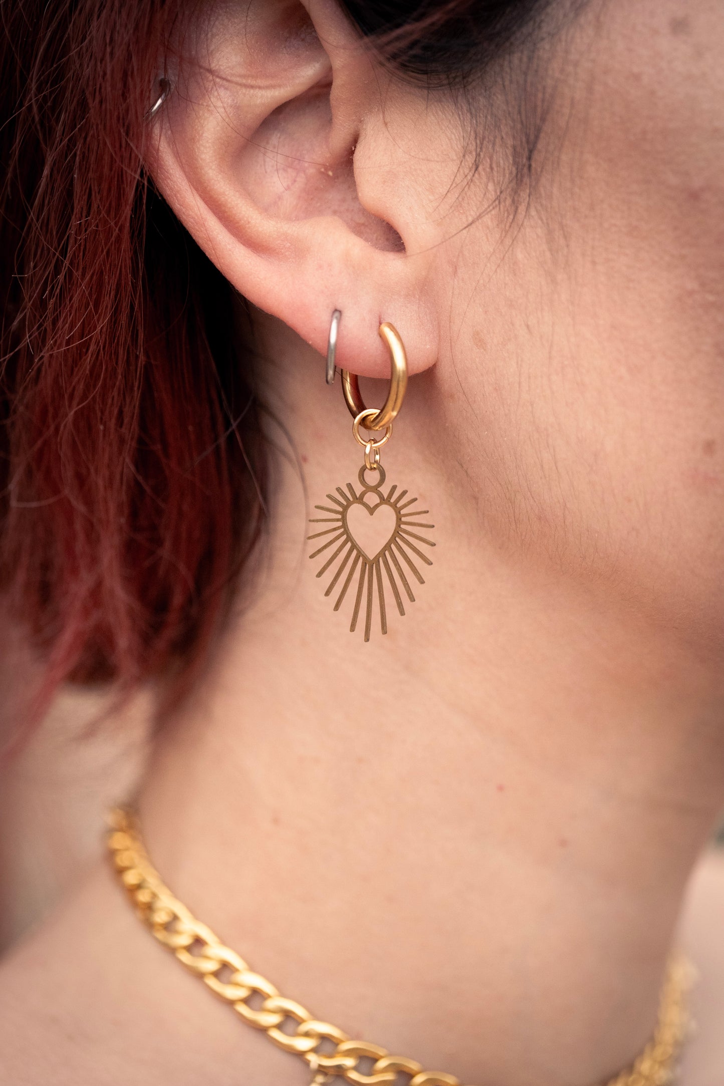 APHRODITE | heart gold earrings, CamWitch handmade gothic chainmail earrings stainless steel Canada