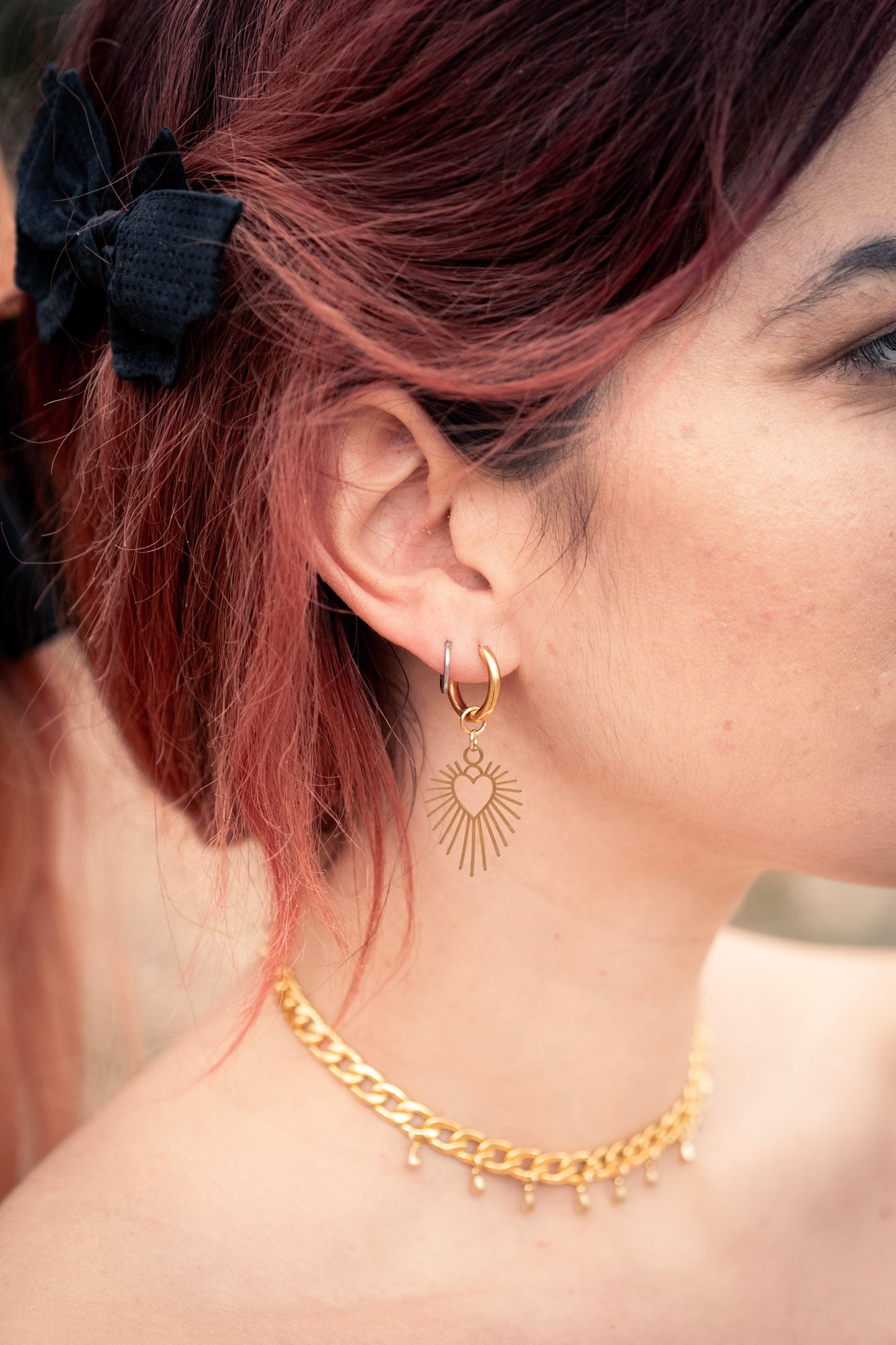 APHRODITE | heart gold earrings, CamWitch handmade gothic chainmail earrings stainless steel Canada