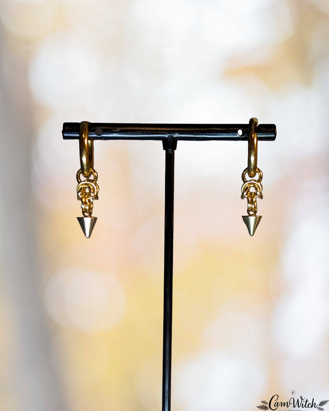 BJORN | spike gold earrings, CamWitch handmade gothic chainmail earrings stainless steel Canada
