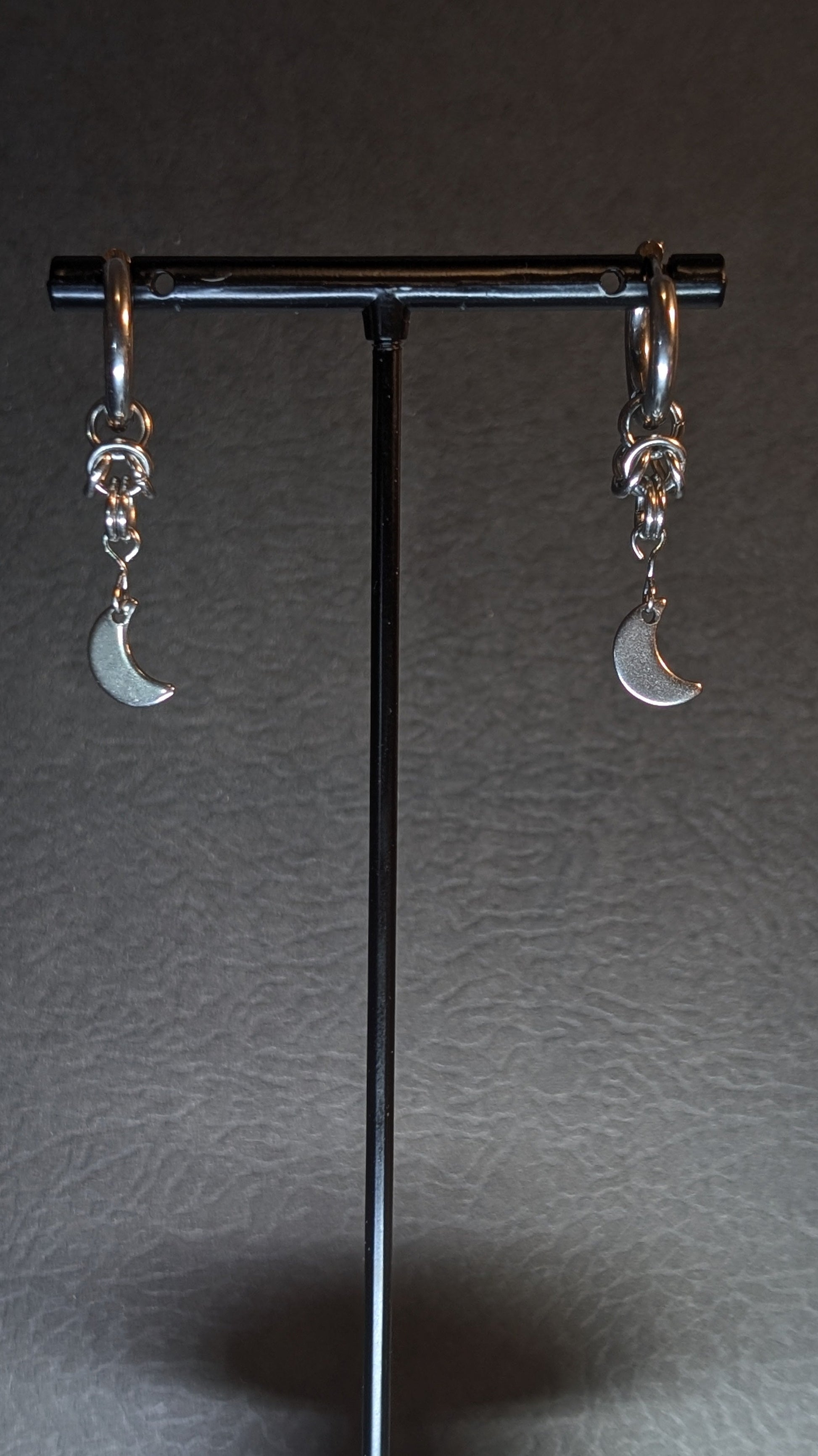 ECLIPSE | Moon earrings, CamWitch handmade gothic chainmail earrings stainless steel Canada