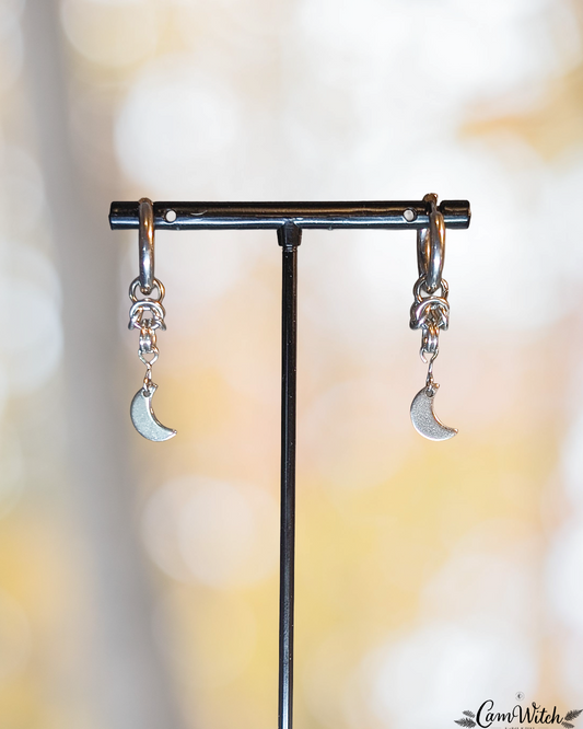 ECLIPSE | Moon earrings, CamWitch handmade gothic chainmail earrings stainless steel Canada