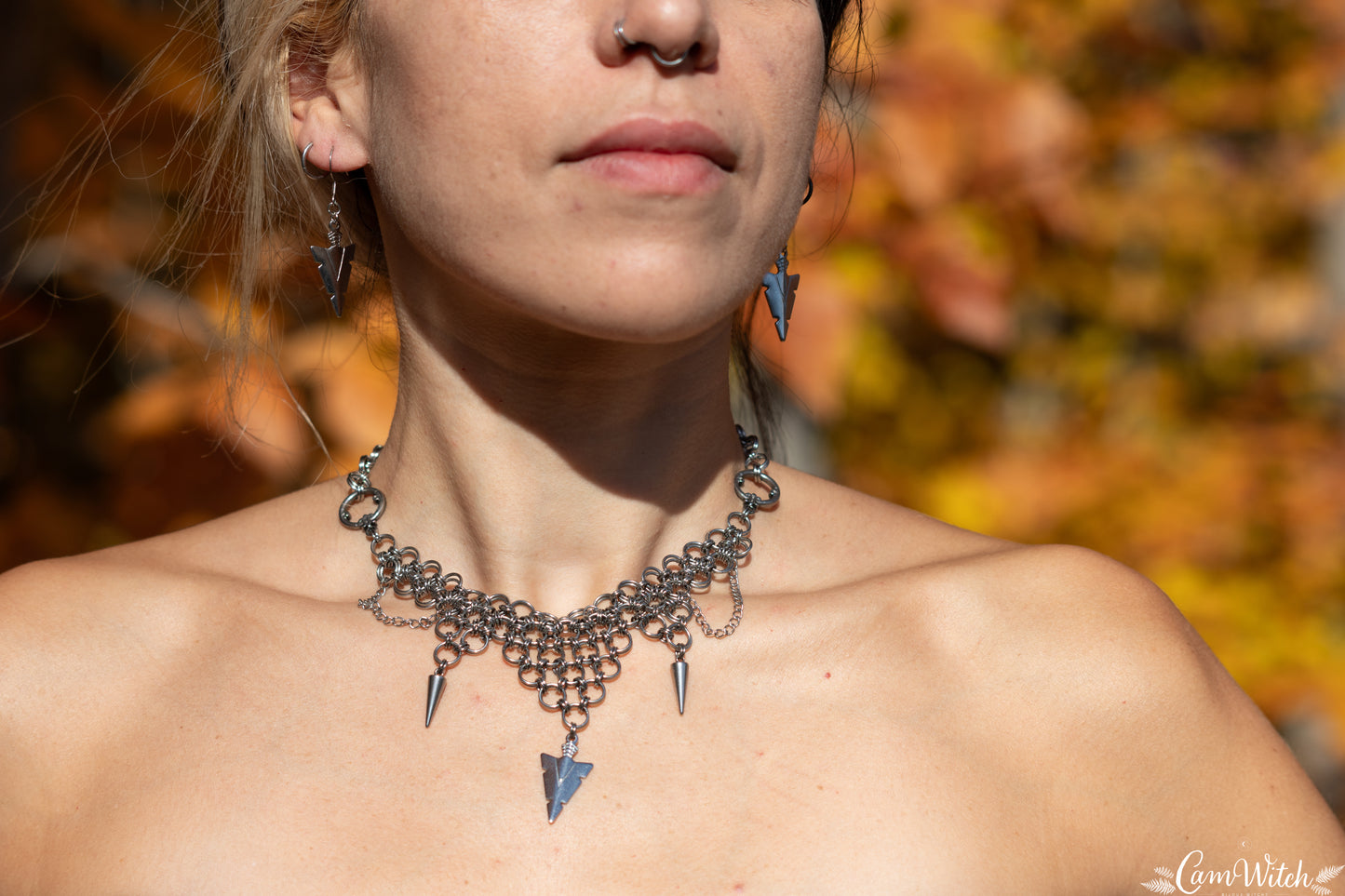ARTEMIS | Chainmail stainless steel necklace with arrow charm