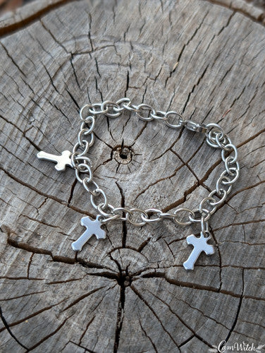 MORTICIA | Chainmail stainless steel bracelet with cross charms