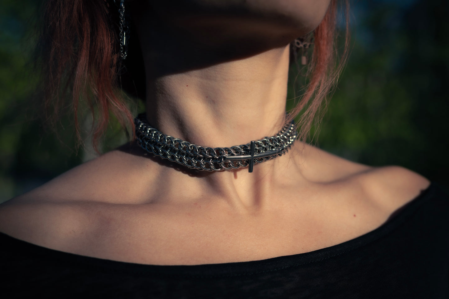 Pray stainless steel gothic chainmail choker CamWitch