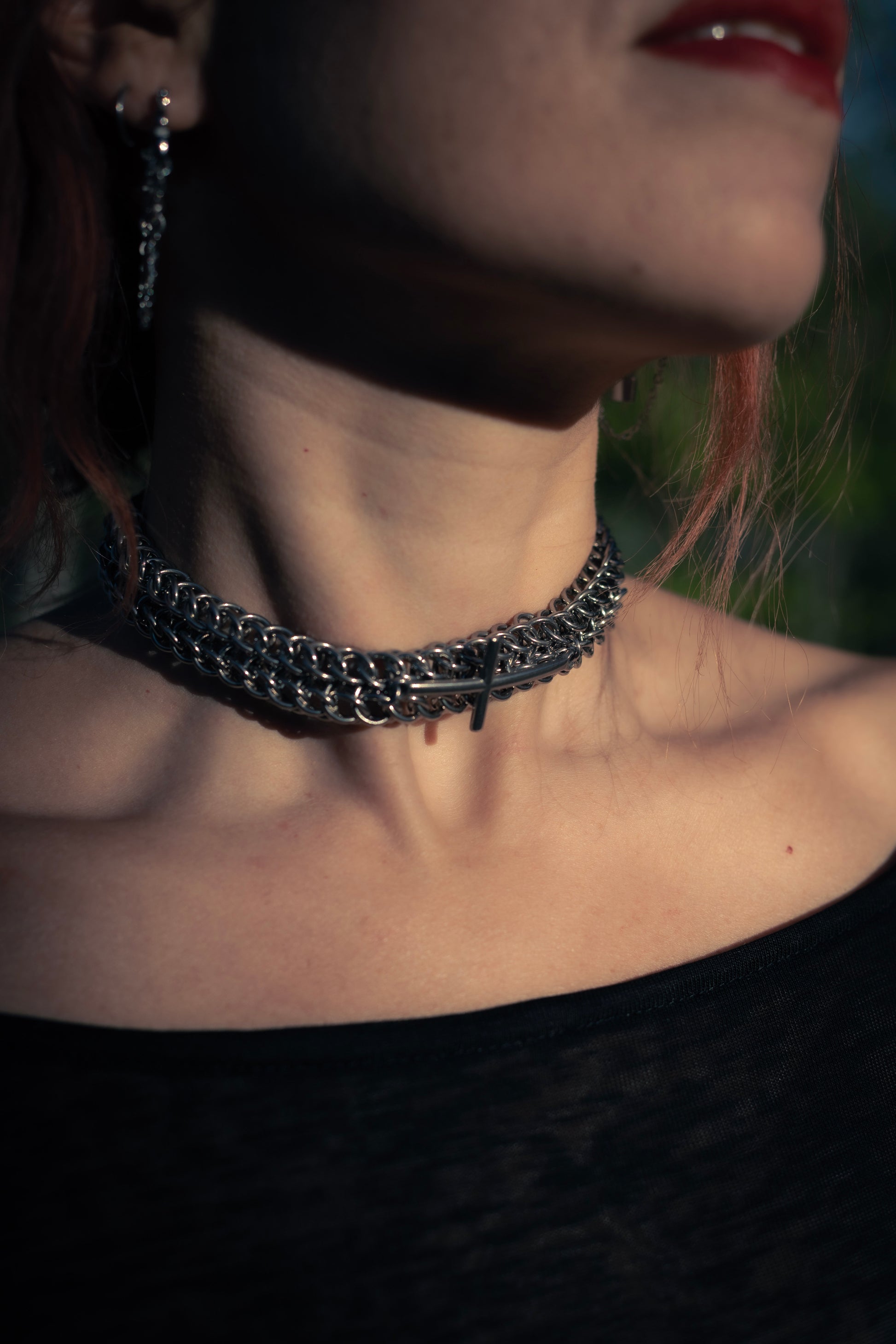 Pray stainless steel gothic chainmail choker CamWitch